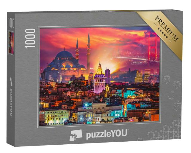 Puzzle 1000 Teile „Wunderschön beleuchtete Skyline von Istanbul, Türkei“