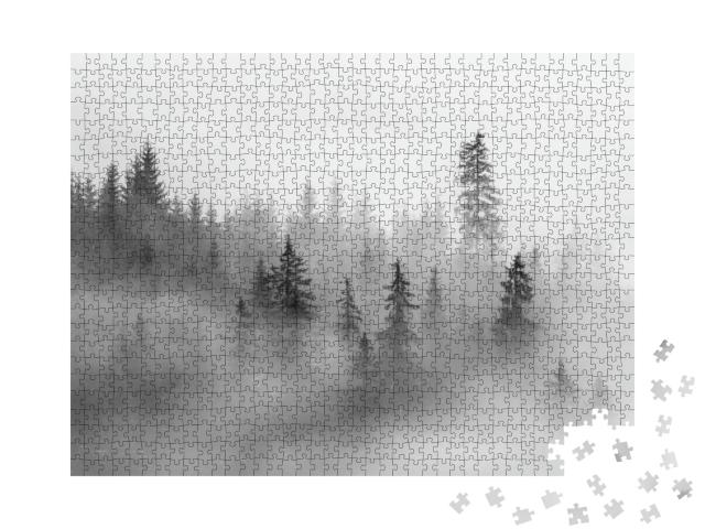 Puzzle 1000 Teile „Geheimnissvoller Nebel im Wald“