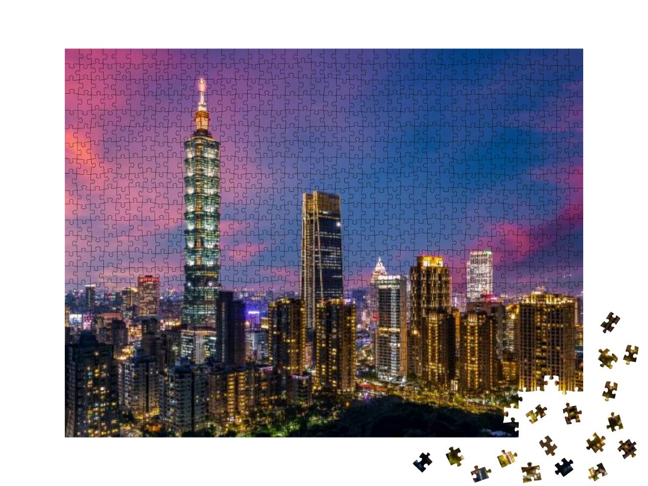 Puzzle 1000 Teile „Skyline und Wolkenkratzer von Taipei in Taiwan, dem beliebten Touristenziel“