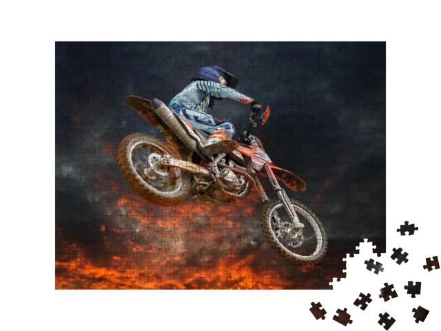 Puzzle 500 Teile „Motocross-Stunt unter glühendem Abendhimmel“