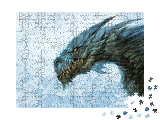 Puzzle 1000 Teile „Wilder Eisdrache, digitale Illustration“