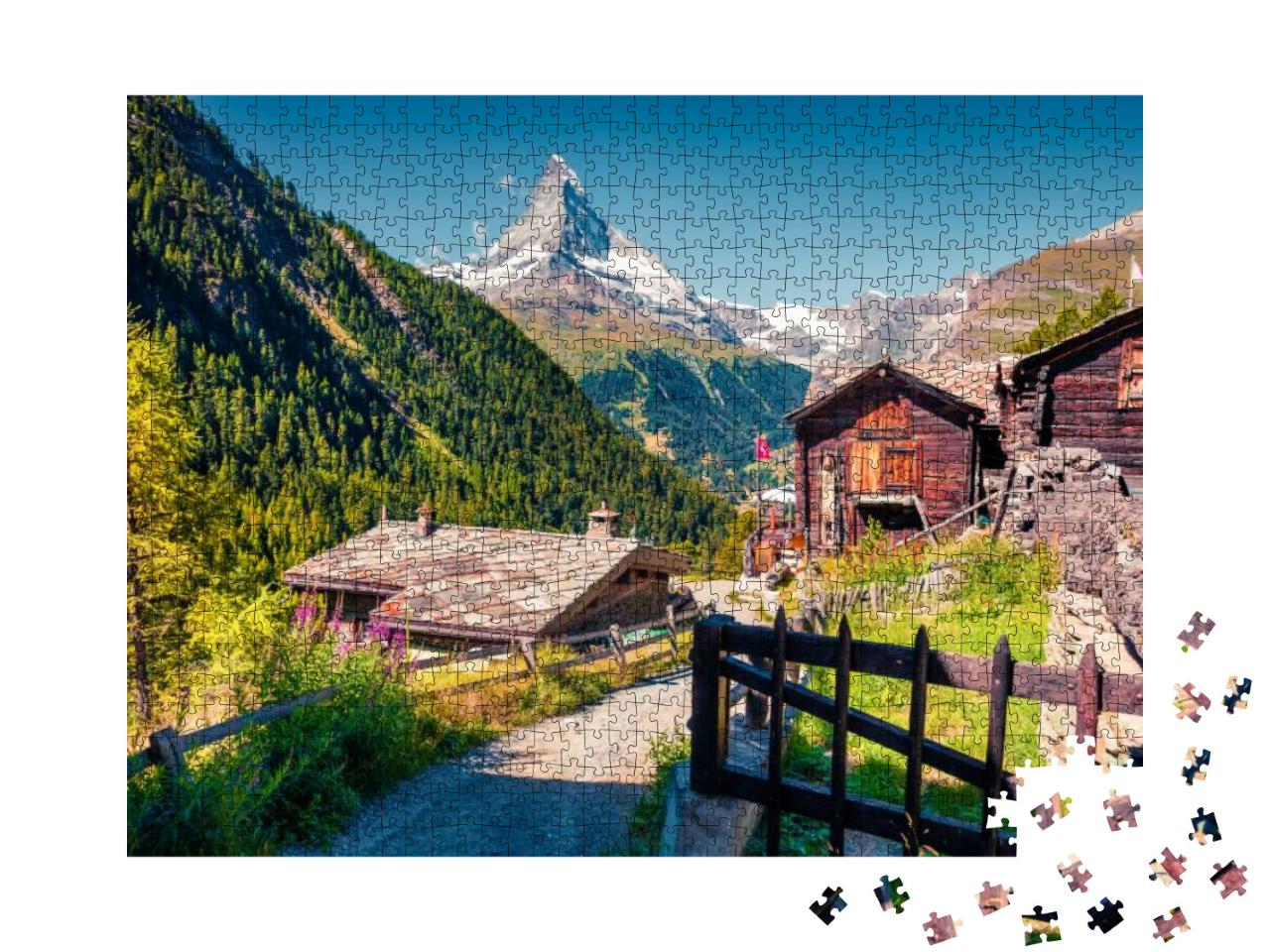 Puzzle 1000 Teile „Sommermorgen: Zermatt am Matterhorn, Schweiz“