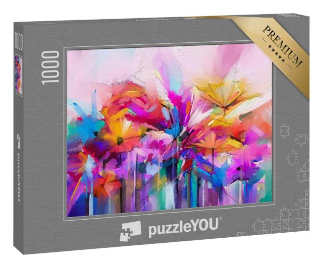 Puzzle 1000 Teile „Abstrakte Frühlingsblume mit Pinselstrichen auf Leinwand gemalt“