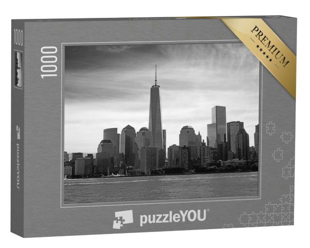 Puzzle 1000 Teile „Blick auf Manhattan Island vom Hudson River aus, schwarz-weiß“
