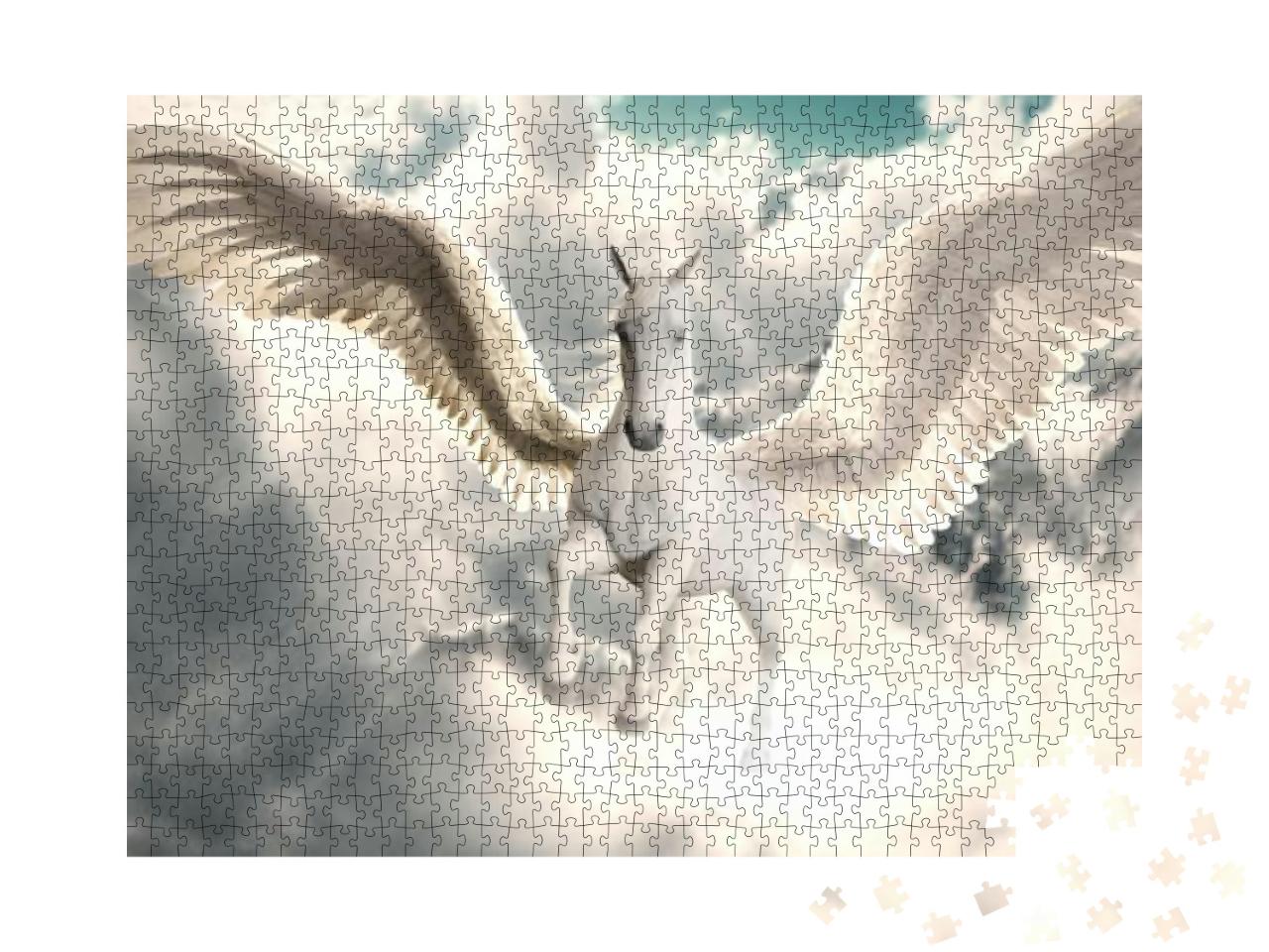 Puzzle 1000 Teile „Digitale Kunst: Majestätischer Flug des Pegasus über den Wolken“