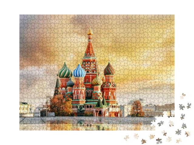 Puzzle 1000 Teile „Blick auf Basilius Kathefrale am Roten Platz, Moskau, Russland“