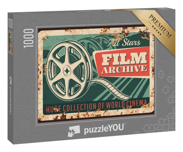Puzzle 1000 Teile „Kino: Filmarchiv, rostige Metallplatte, alte Filmspule“