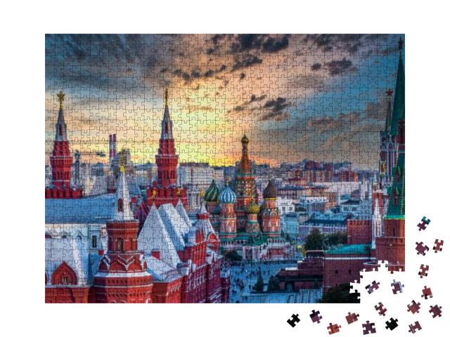 Puzzle 1000 Teile „Basilius Kathedrale und Architektur am Roten Platz, Moskau, Russlan“