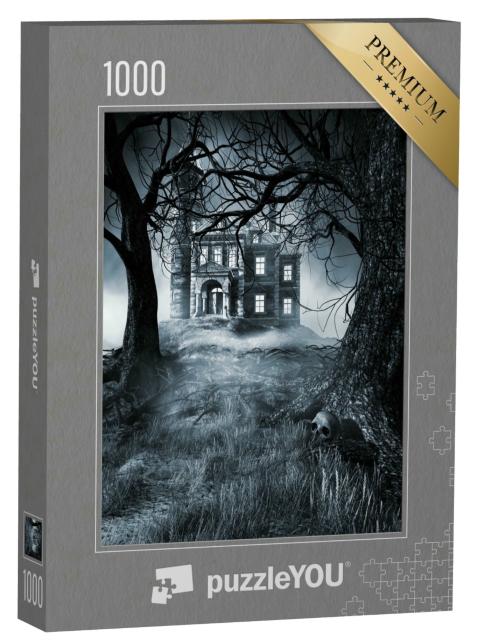 Puzzle 1000 Teile „Illustration: Gruselhaus in dunkler Nacht“