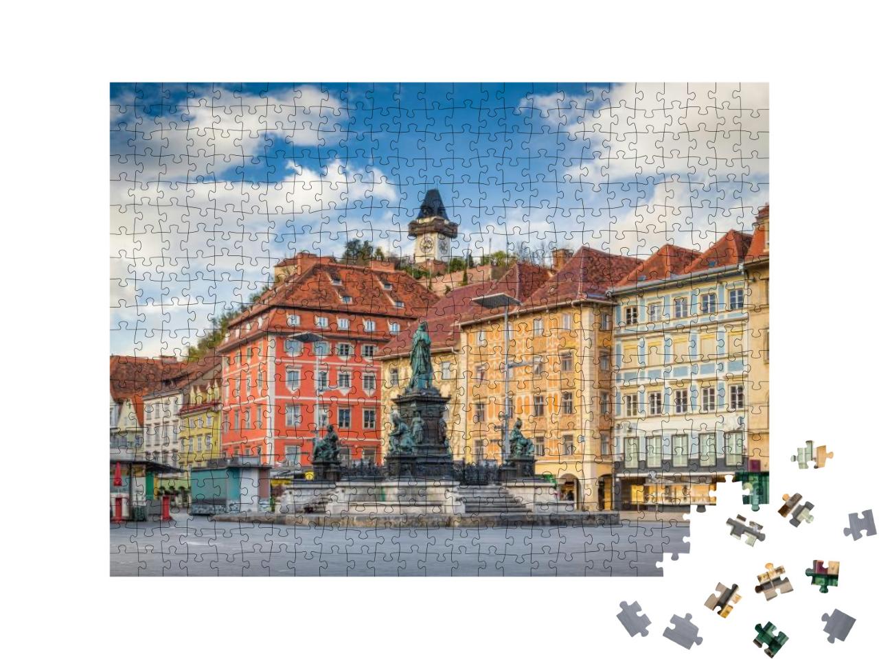 Puzzle 500 Teile „Historische Stadt Graz mit berühmtem Grazer Uhrenturm, Österreich“
