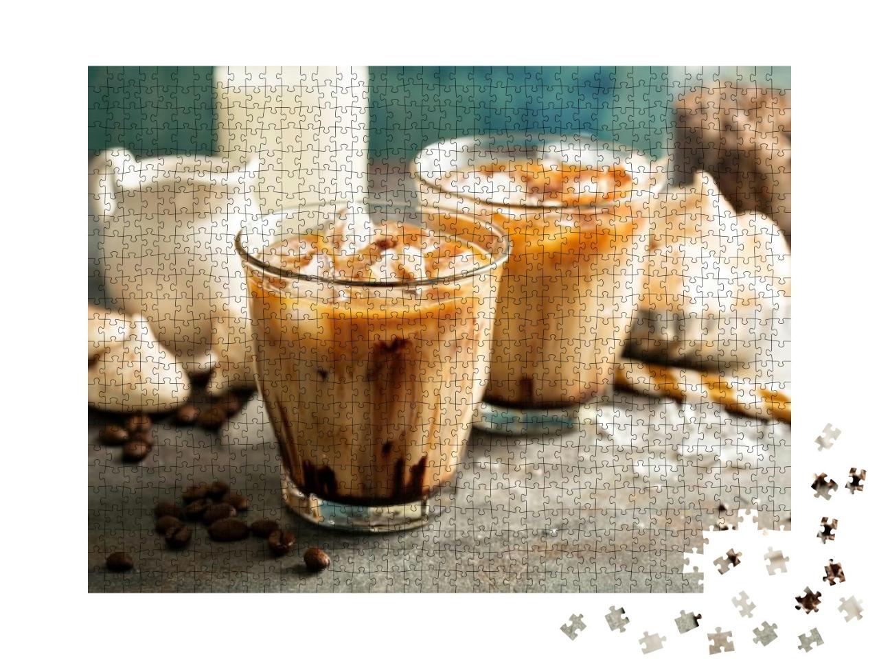 Puzzle 1000 Teile „Eiskaffee mit Milch, Schokoladensirup und Meringues“