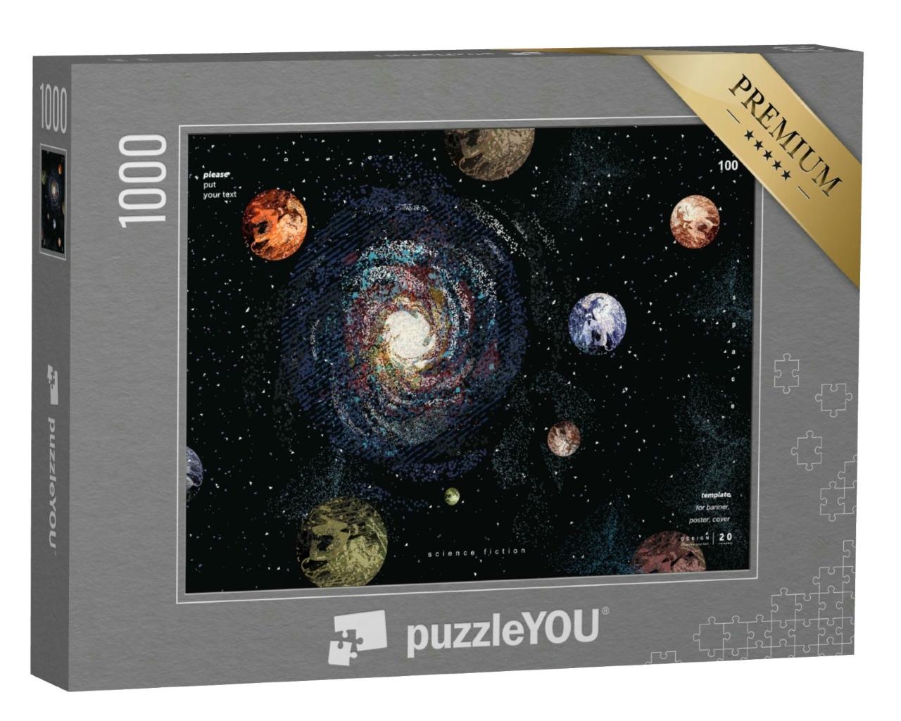 Puzzle 1000 Teile „Illustration einer Galaxie und Raum mit Planeten Erde und Mars“