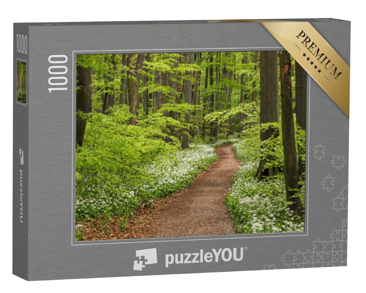 Puzzle 1000 Teile „Weg im blühenden Bärlauch,Nationalpark Hainich, Thüringen“