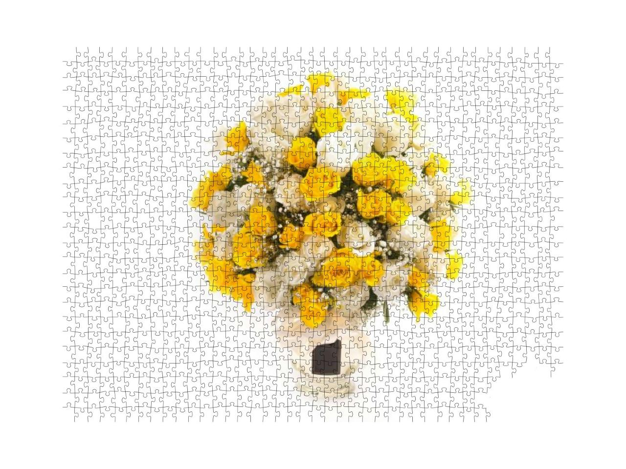 Puzzle 1000 Teile „rischer gelber und weißer Rosenstrauß“