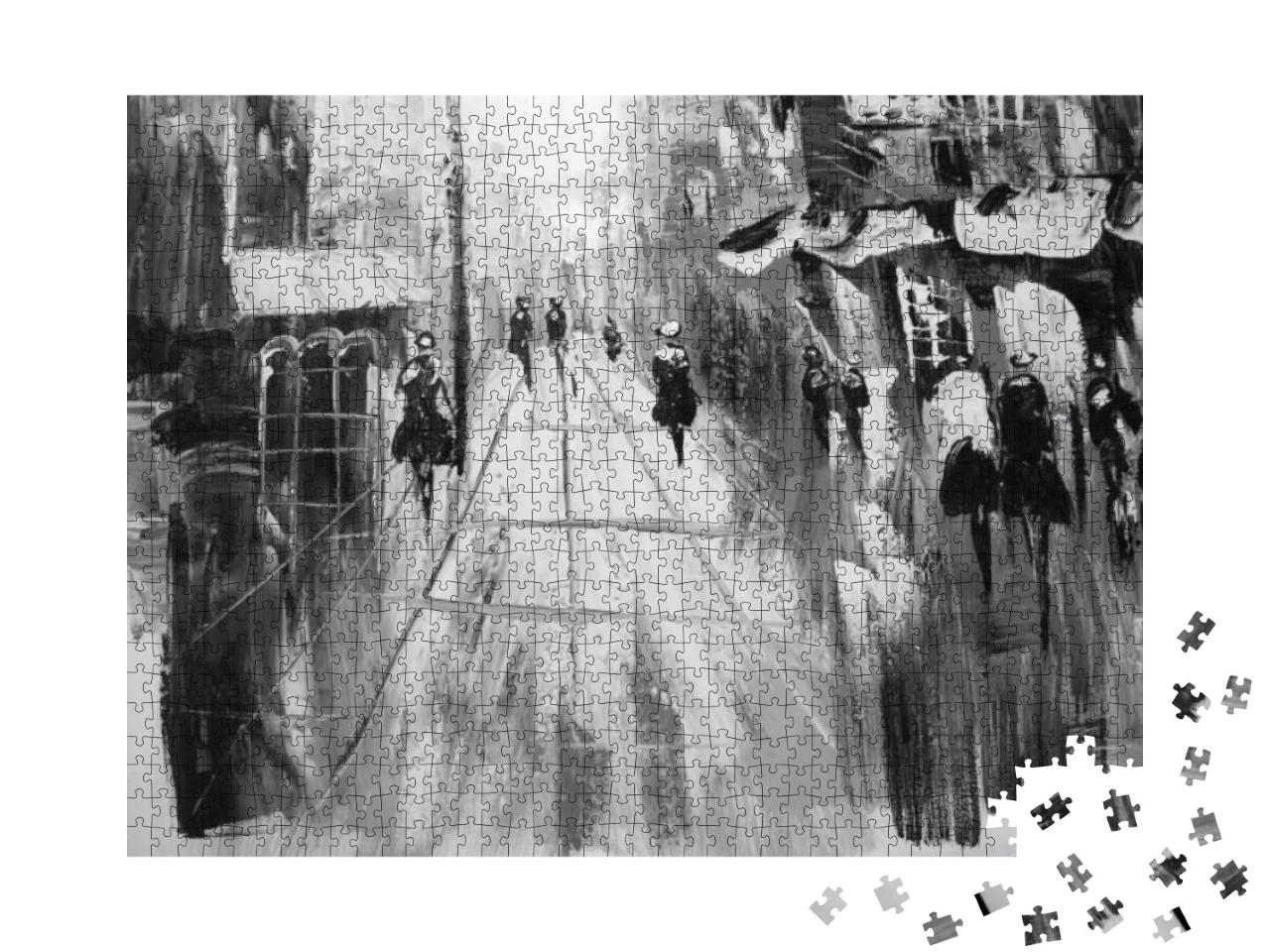 Puzzle 1000 Teile „schwarz-weiß Malerei: Impression einer Stadt“
