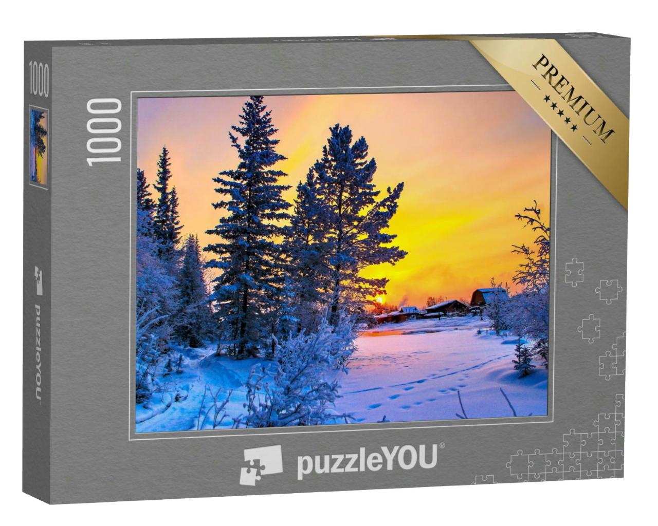 Puzzle 1000 Teile „Schöne Winterlandschaft, Schnee, Natur bei Sonnenuntergang“