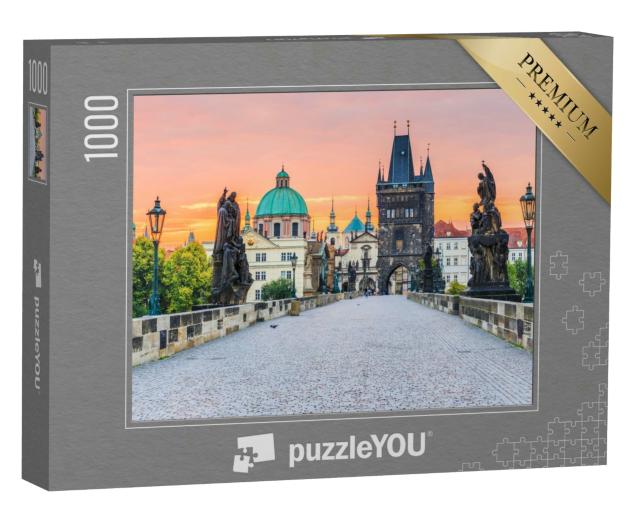 Puzzle 1000 Teile „Karlsbrücke und Altstädter Turm im Sonnenaufgang, Prag“