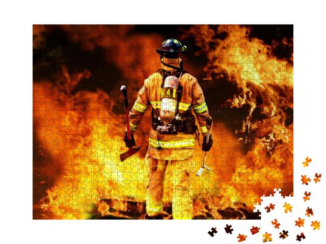 Puzzle 1000 Teile „Feuerwehrmann im Feuer“