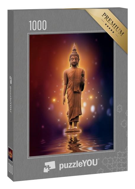 Puzzle 1000 Teile „Buddha-Statue auf Wasser mit goldenem Hintergrund“