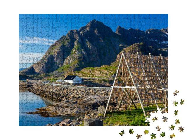 Puzzle 1000 Teile „Kabeljau zum Trocknen: Henningsvaer, Lofoten, Norwegen“