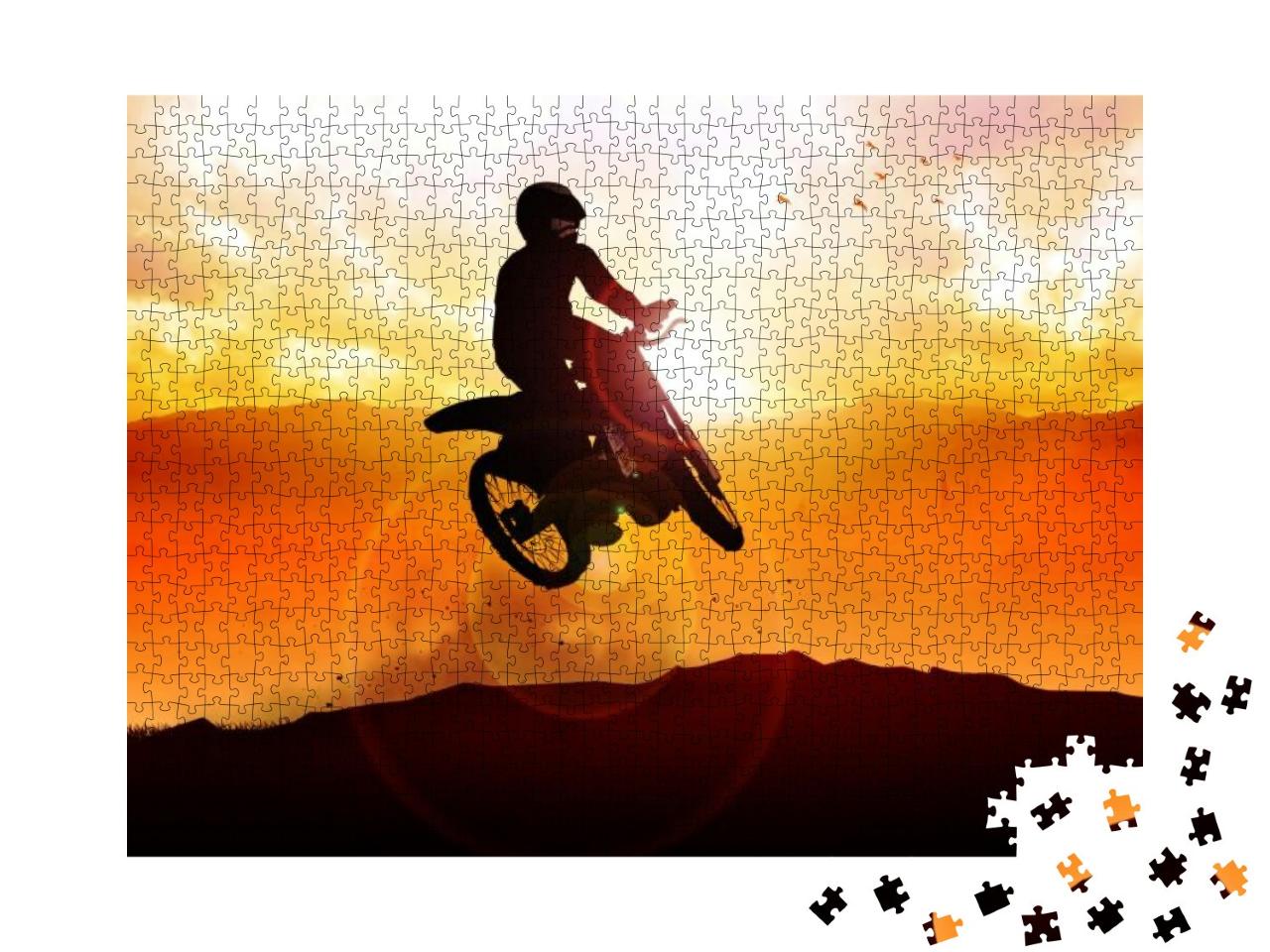 Puzzle 1000 Teile „Silhouette eines Motocrossbikers beim Sprung“