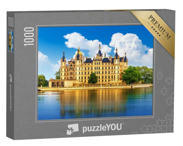 Puzzle 1000 Teile „Sommerliche Aussicht auf das alte Schloss in Schwerin, Mecklenburg-Vorpommern“