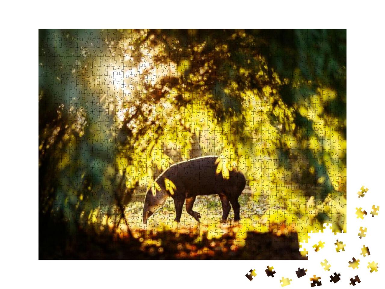 Puzzle 1000 Teile „Tapir in strahlendem Sonnenlicht im Wald eines Zoos“