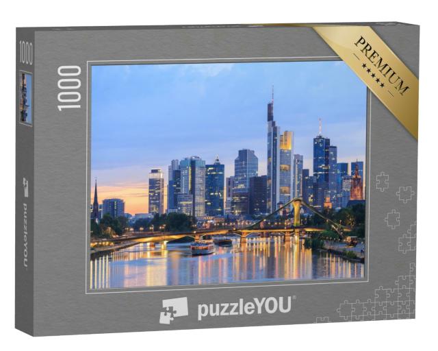 Puzzle 1000 Teile „Skyline von Frankfurt am Main in der Abenddämmerung, Deutschland“