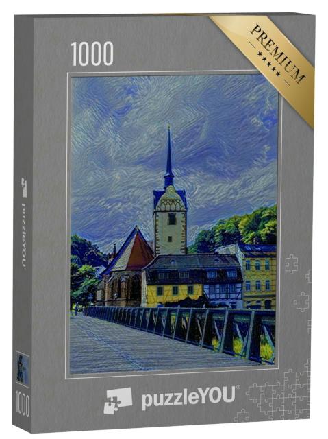 Puzzle 1000 Teile „im Kunst-Stil von van Gogh, Sternennacht - Die Marienkirche in Gera - Puzzle-Kollektion Künstler & Gemälde“