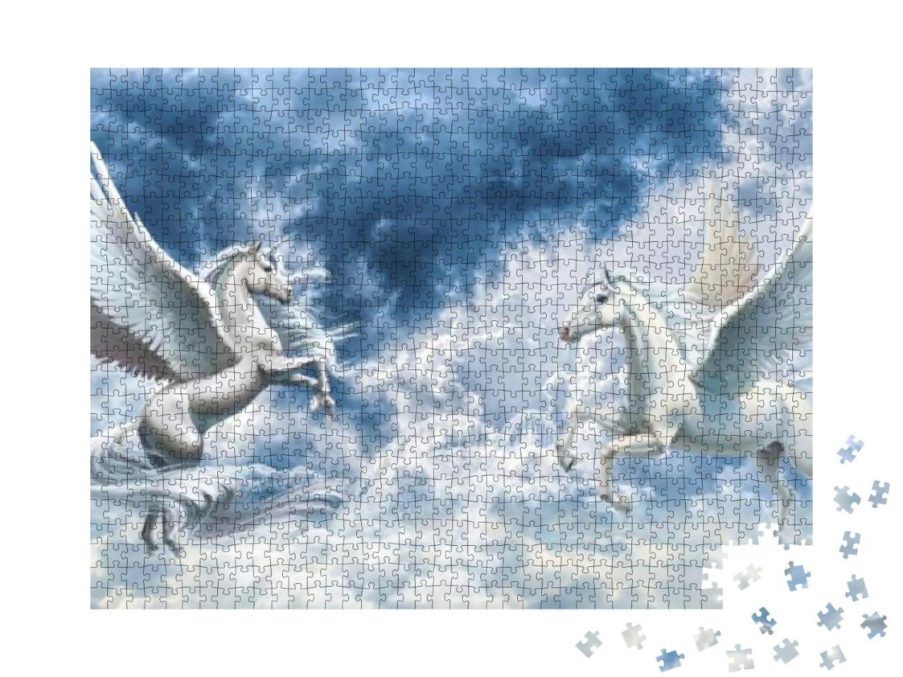 Puzzle 1000 Teile „3D-Tapete: Engel, Pferde, Hintergrund“