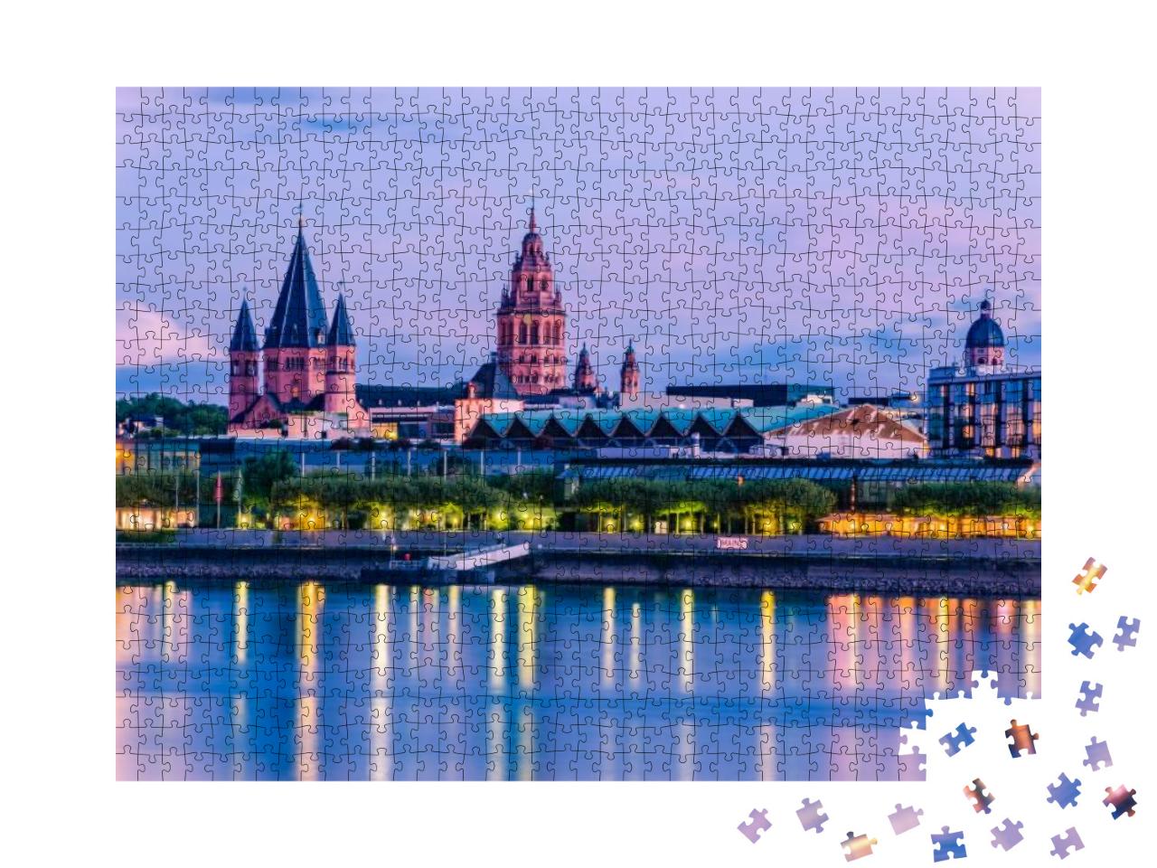 Puzzle 1000 Teile „Mainz zur blauen Stunde mit Mainzer Dom, Deutschland“