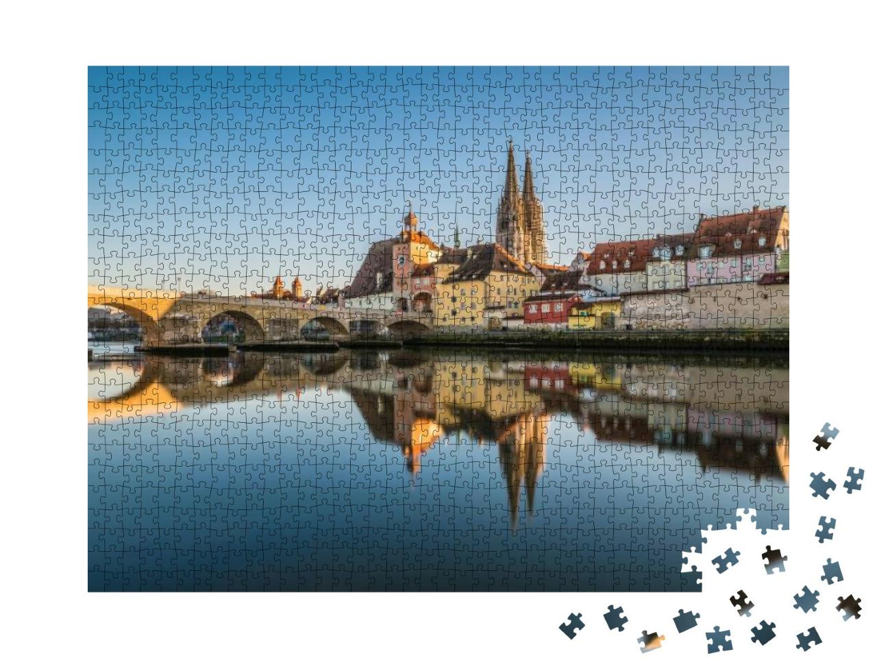 Puzzle 1000 Teile „Berühmte Stadtansicht von Regensburg mit Dom St. Peter, Deutschland“