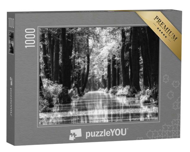 Puzzle 1000 Teile „Neue Spree Burg-Kauper-Leipe, Spreewald, Deutschland, schwarz-weiß“