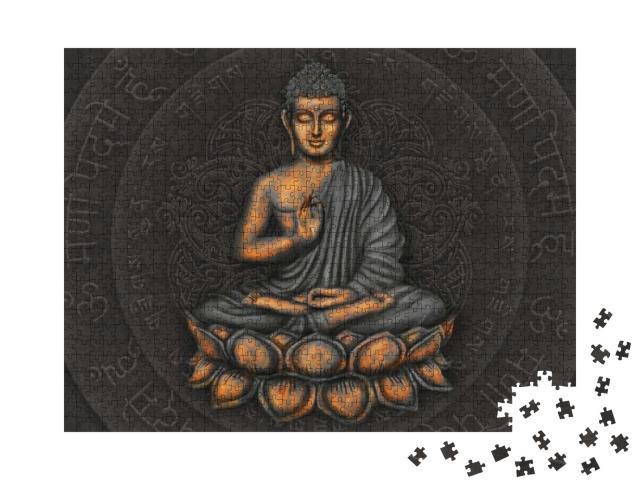 Puzzle 1000 Teile „Gautama Buddha vor dem Hintergrund des Mantras“