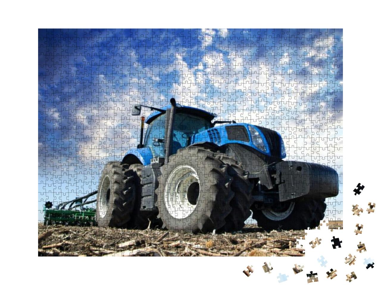 Puzzle 1000 Teile „Landwirtschaftliche Maschinen in der Arbeit: Traktor auf dem Feld“