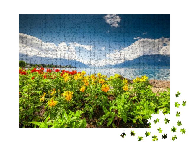 Puzzle 1000 Teile „Genfer See und Weinberg der Lavaux Region, Schweiz“