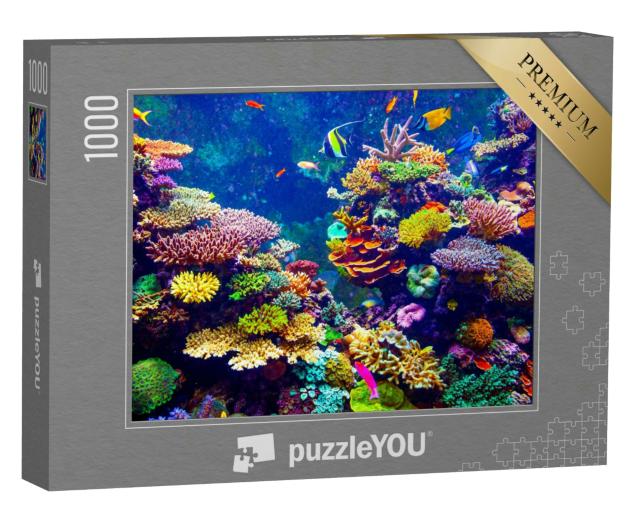Puzzle 1000 Teile „Singapur Aquarium: Korallenriff und tropische Fische im Sonnenlicht“