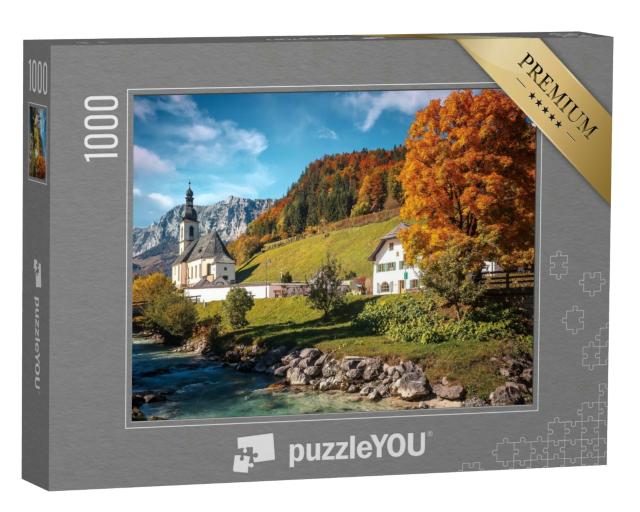 Puzzle 1000 Teile „Wunderschöne sonnige Herbstlandschaft: Bayerische Alpen bei Ramsau, Deutschland“