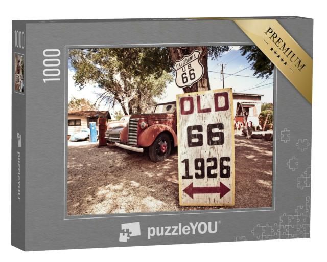 Puzzle 1000 Teile „Rostige Autos und Schilder mit Route 66“