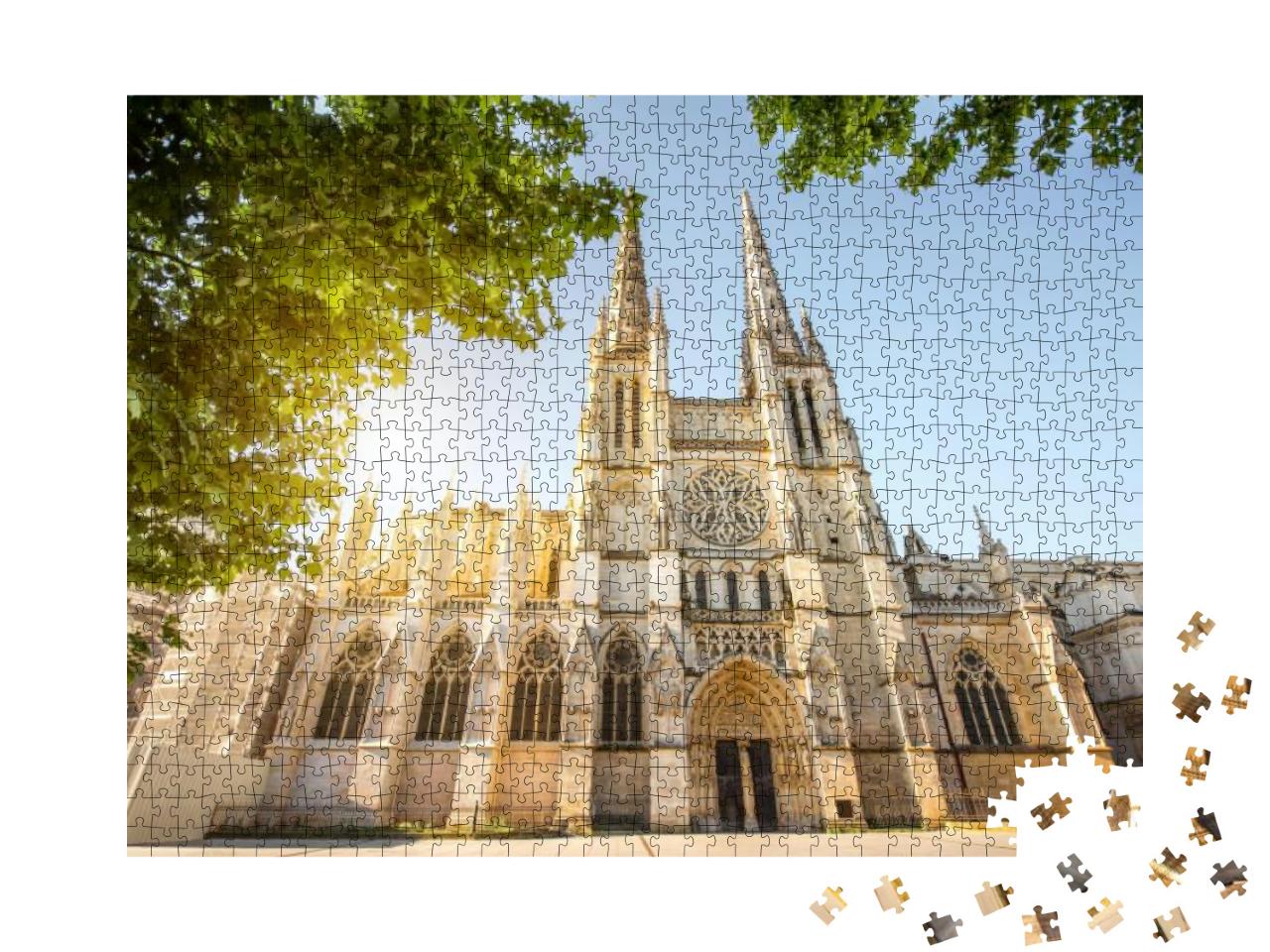 Puzzle 1000 Teile „Morgendlicher Blick auf die wunderschöne Pierre-Kathedrale in Bordeaux City, Frankreich“