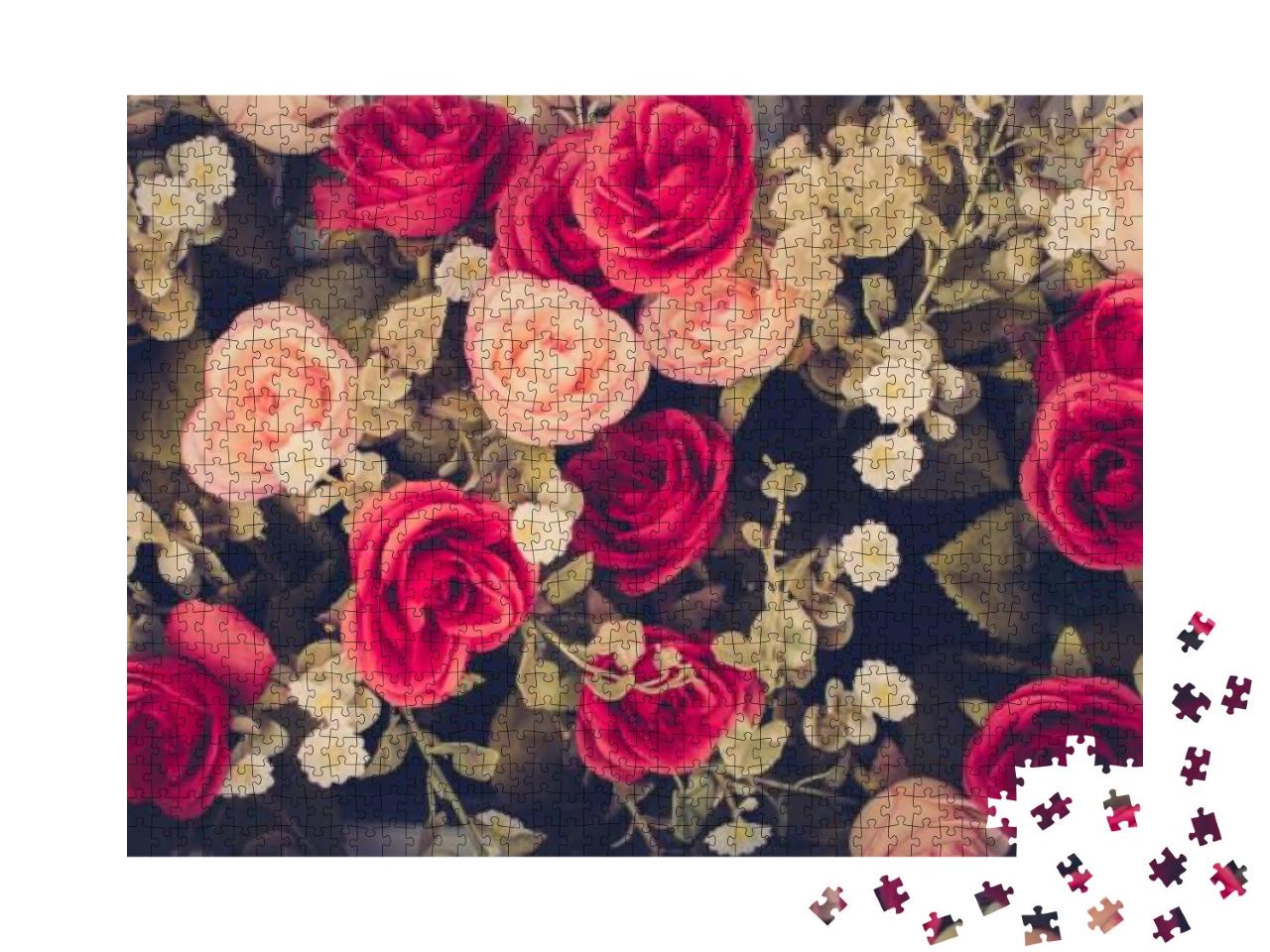 Puzzle 1000 Teile „Vintage Blumen in Rosa und Rot, Rosen“