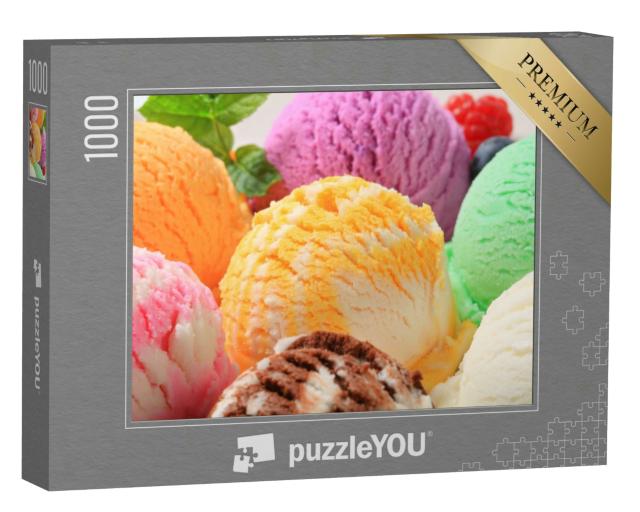 Puzzle 1000 Teile „Köstliche bunte Eiskugeln, bereit zum Genießen“