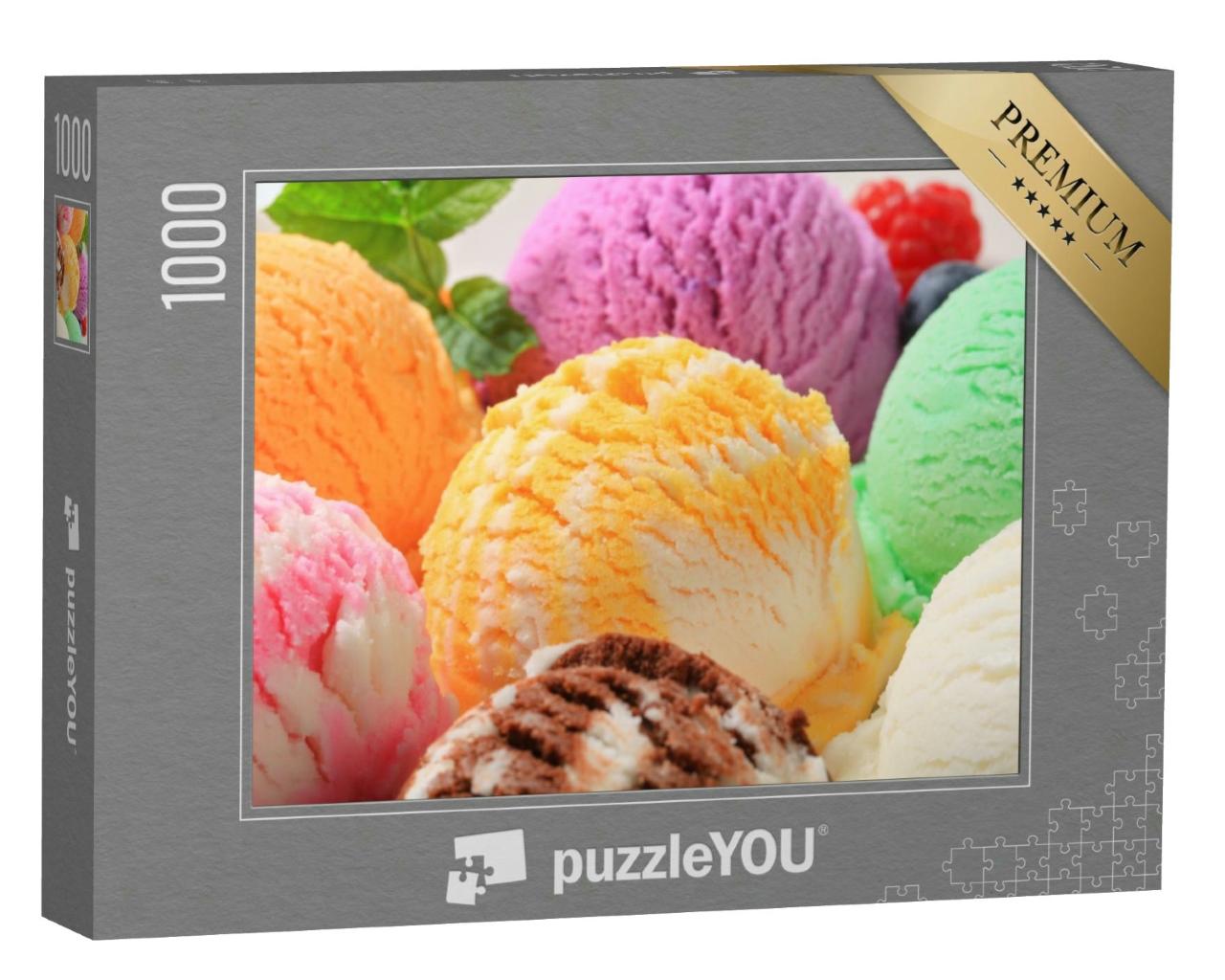 Puzzle 1000 Teile „Köstliche bunte Eiskugeln, bereit zum Genießen“