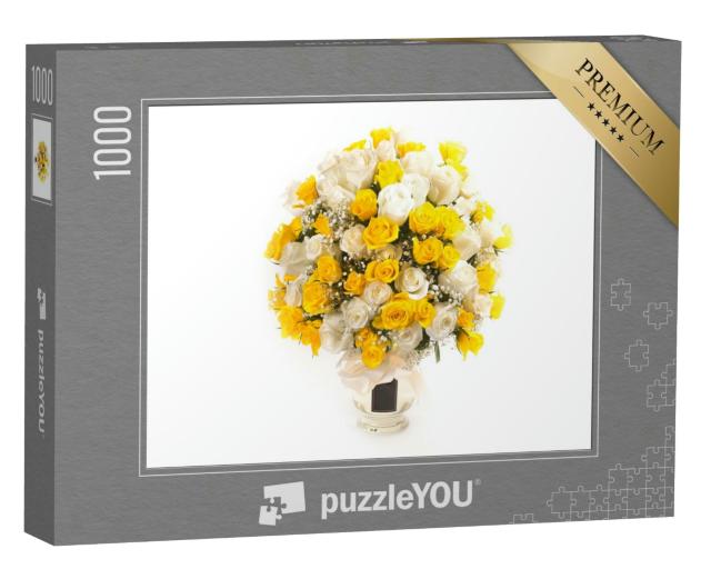Puzzle 1000 Teile „rischer gelber und weißer Rosenstrauß“