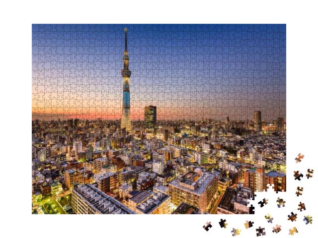 Puzzle 1000 Teile „Stadtbild mit Skytree, Tokio, Japan“