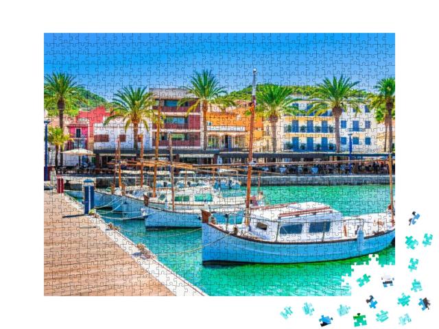 Puzzle 1000 Teile „Boote am Pier in Port de Andratx, Mallorca“