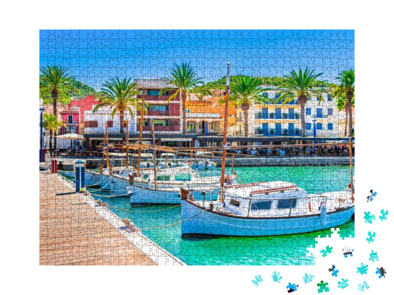 Puzzle 1000 Teile „Boote am Pier in Port de Andratx, Mallorca“