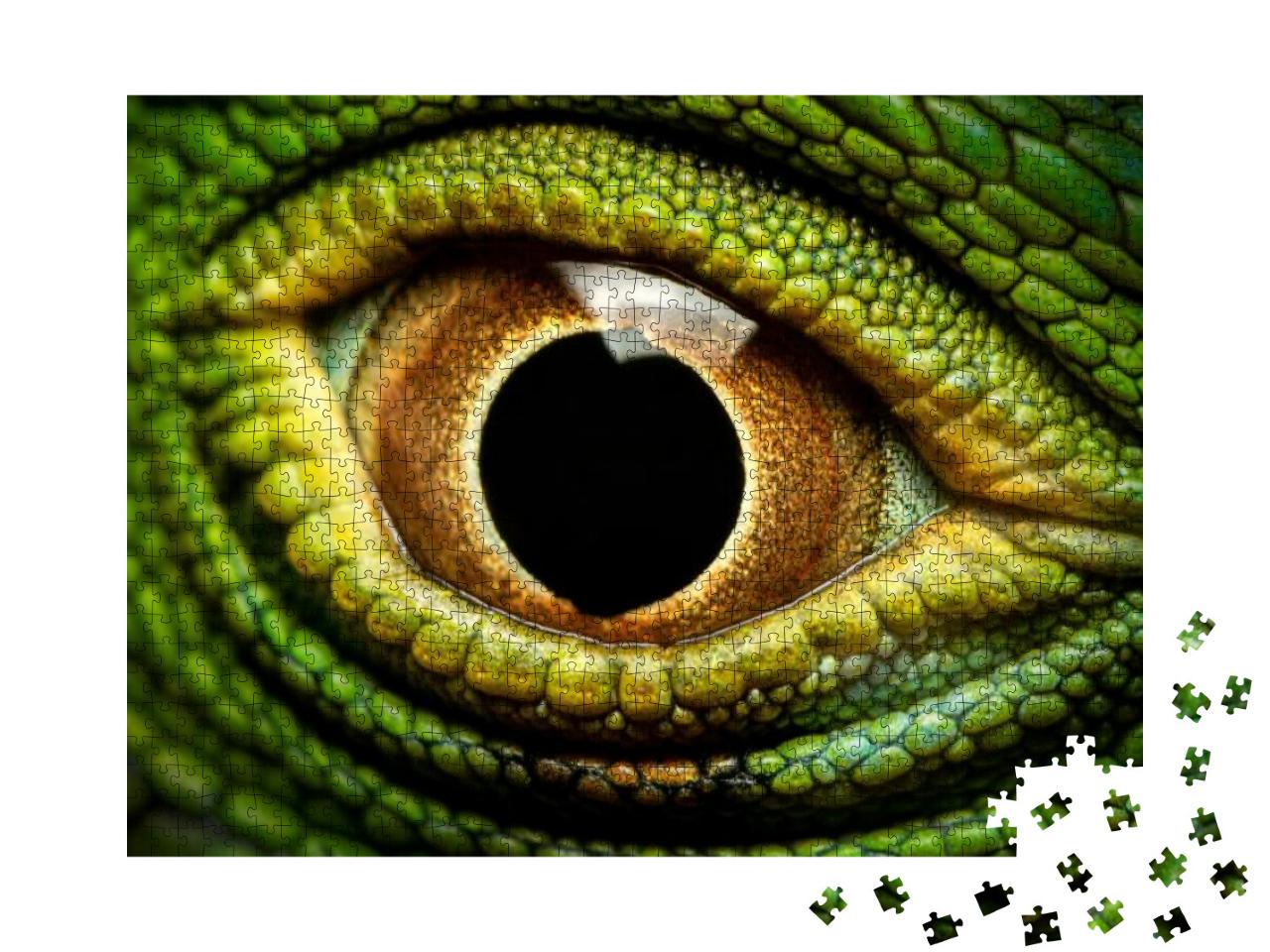Puzzle 1000 Teile „Makroaufnahme des Auges eines grünen Leguans“