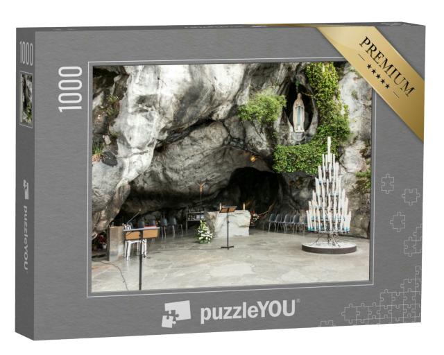 Puzzle 1000 Teile „Marienstatue in der Grotte von Massabielle in Lourdes, Frankreich“