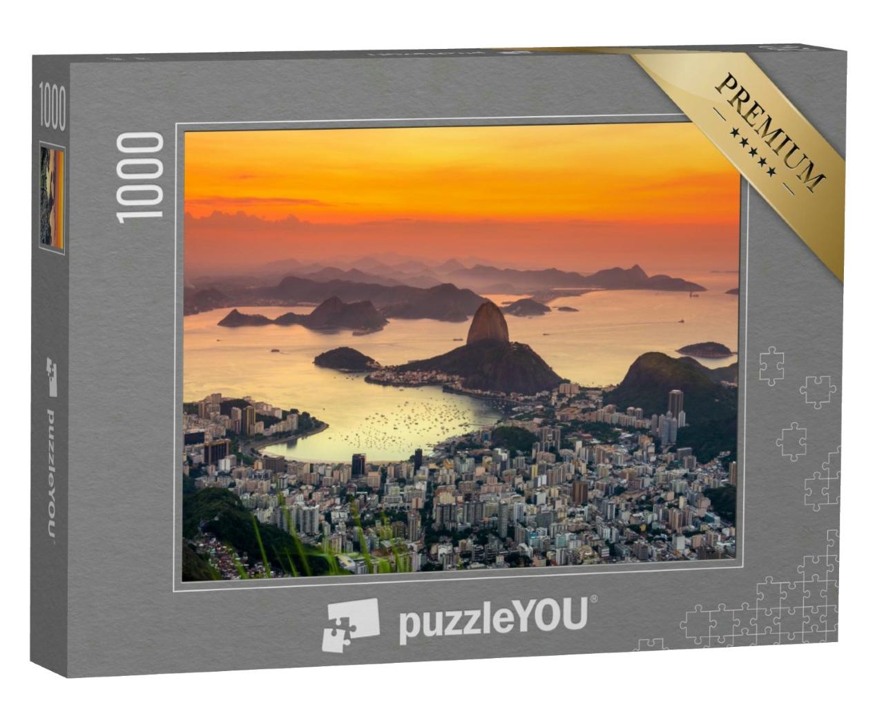 Puzzle 1000 Teile „Sonnenuntergang: Blick auf den Berg Zuckerhut, Rio de Janeiro, Brasilien“